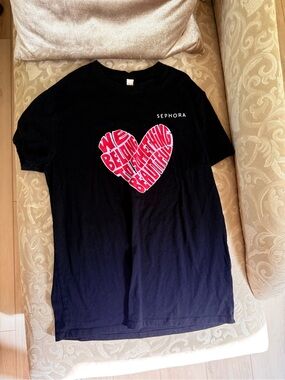 Sephora Black Tee with Red Heart Graphic